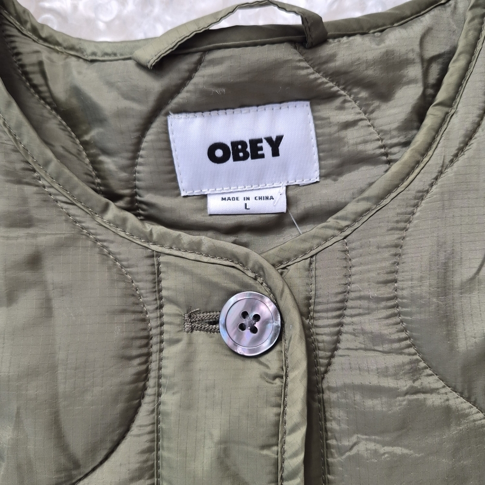 BNWT Obey Wicked World Quilted Liner Jacket Green L Utility Streetwear Graphic - Picture 11 of 16